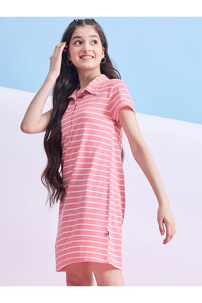 Stylo Bug By Styli Striped Collared Half-Button Placket A-Line Dress