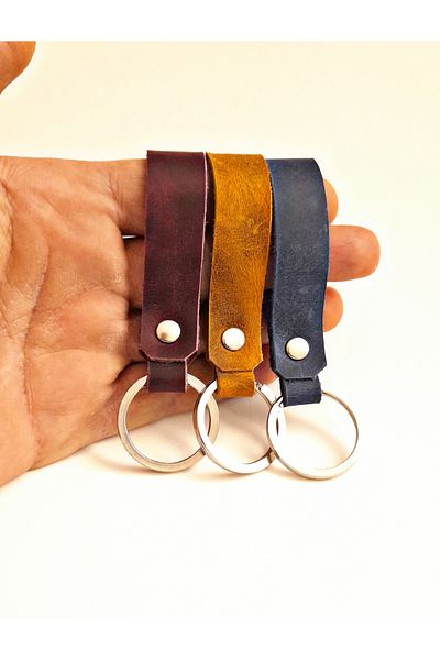 BSN Store 3 Pcs 3 Colors Genuine Leather Key Ring Accessory