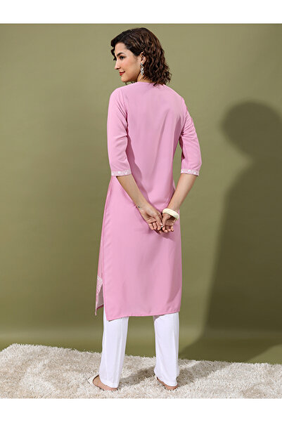 Vishudh By Styli Pink Floral Printed Keyhole Neck Straight Kurta