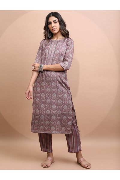 Vishudh By Styli كورتا نسائية حمراء مطبوعة مع بنطلون