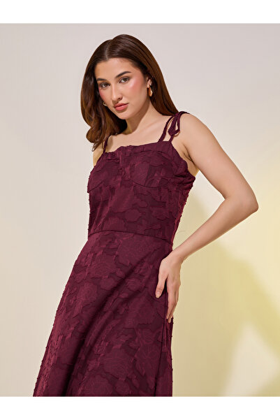 Take Two By Styli Jacquard Square Neck Strappy A-Line Midi Dress