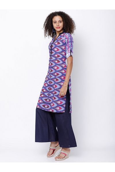 Vishudh By Styli Women Blue & Pink Printed Straight Kurta