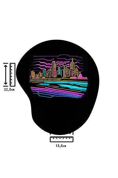 IVART Neon City Themed Oval Black Mouse Pad with Bracelet Support