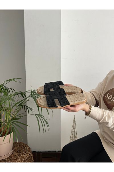 Behtah Kundura Papuci de zi cu zi din paie cu modele tricotate model HRMS pentru femei
