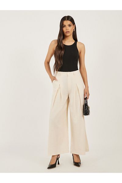 Styli Cream High Rise Wide Leg Pants