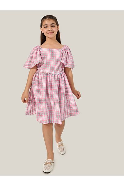 Styli Checked Seersucker A-Line Dress