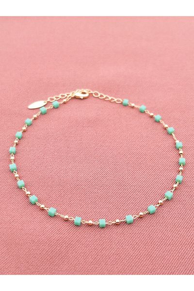 Siya Silver Turquoise Bead Detailed Cube Model Anklet