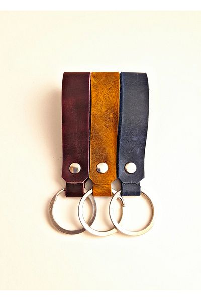 BSN Store 3 Pcs 3 Colors Genuine Leather Key Ring Accessory