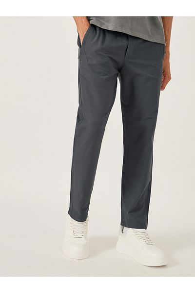 Fort Collins By Styli Men Grey Solid Straight Leg Pants with Drawstring Waist