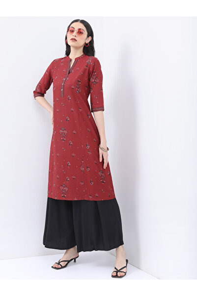 Vishudh By Styli Mandarin Collar Floral Printed Straight Kurta