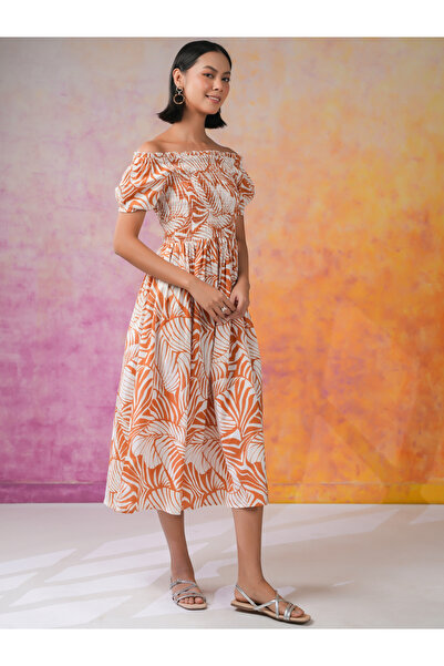 Sanskrutihomes By Styli Floral Print Fit and Flare Midi Dress