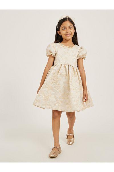 Styli Floral Embellished Puff Sleeves Dress with Headband