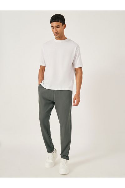 Styli Slim Fit Pique Knit Pants with Turn-Up Hem