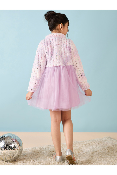 Stylo Bug By Styli Embroidered Faux Fur Design A-Line Dress