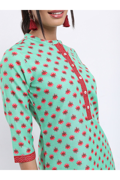 Vishudh By Styli Women Green Printed Kurta and Trouser Set