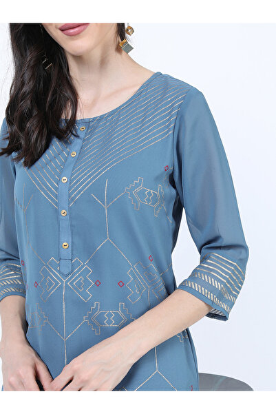 Vishudh By Styli Blue Floral Printed Regular Fit Kurta