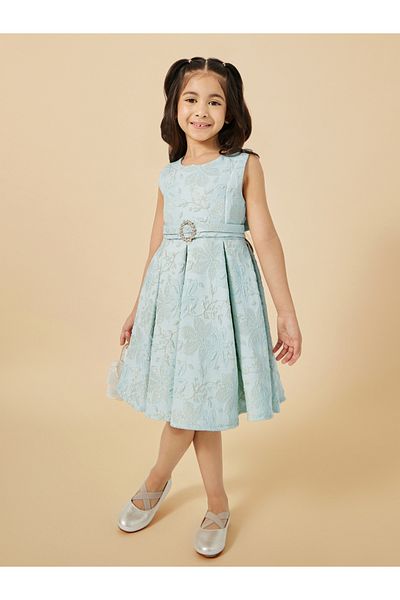 Styli Jacquard Sleeveless Pleated Dress
