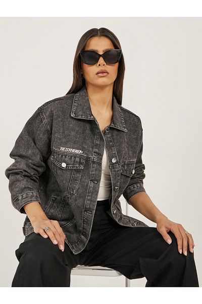 Styli Oversized Acid Wash Denim Jacket