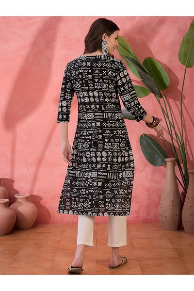 Sanskrutihomes By Styli Black Pure Cotton Printed Kurta for Women
