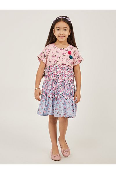 Styli Floral Print Ruffled Trim Tiered Dress