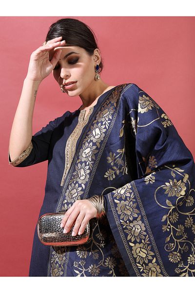 Vishudh By Styli Women Navy Blue Printed Kurta Set with Dupatta