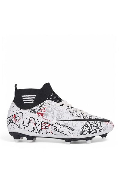 Nisanur Shoes Laliga Black-White Sock Cleats Turf and Astroturf Football Shoes