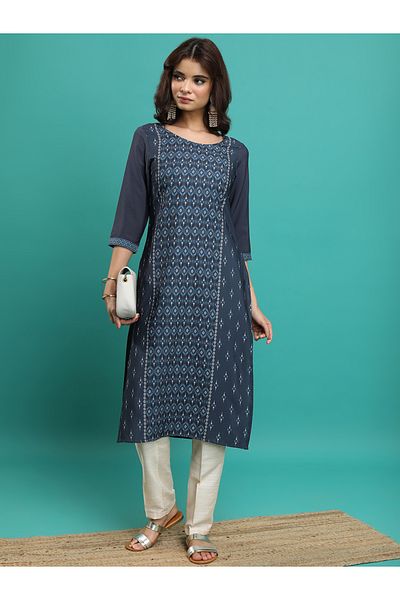 Vishudh By Styli Blue Ethnic Motifs Printed Straight Kurta
