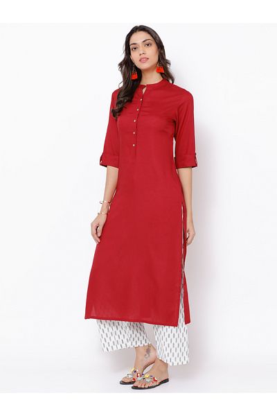 Vishudh By Styli Women Red Solid Straight Kurta