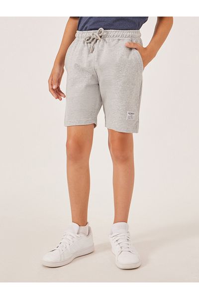 Styli Solid Drawstring Waist Shorts with Badge Detail