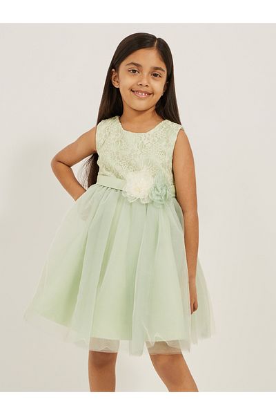 Styli Mesh Insert Flower Corsage Sleeveless Dress