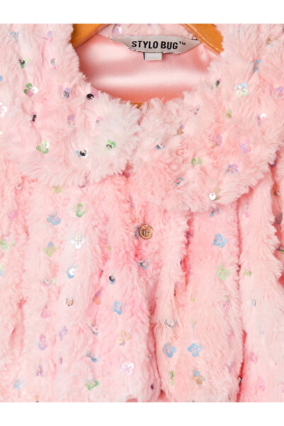 Stylo Bug By Styli Embellished Faux Fur Design Collared Shrug