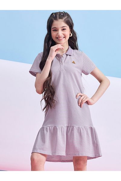 Stylo Bug By Styli Striped Collared Half-Button Placket A-Line Dress