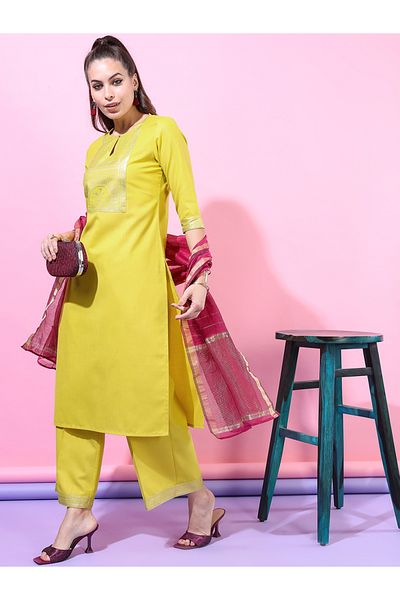 Vishudh By Styli Women Lime Green Printed Kurta Set