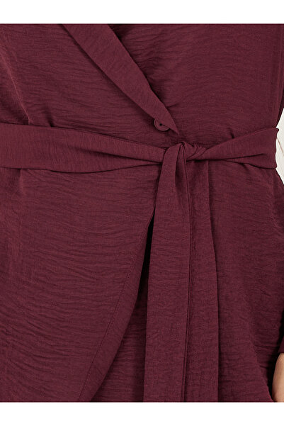Styli Burgundy Solid Wrap Belted Blouse