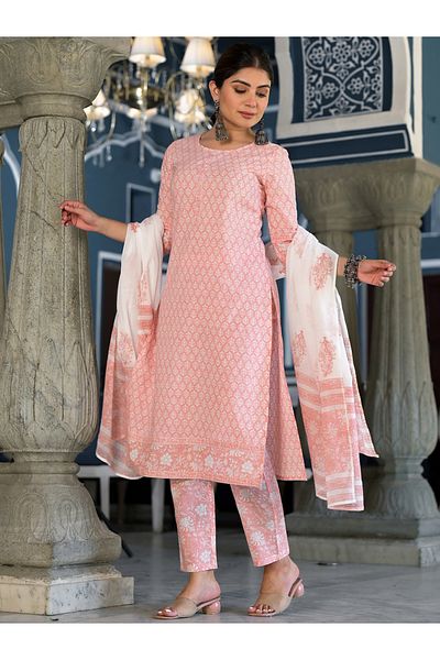 Vishudh By Styli Women Pink Printed Cotton Kurta Set