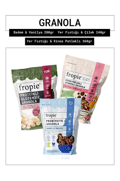 FROPİE Almond & Vanilla - Kids Peanut & Strawberry Cubes - Granola with Peanut & Quinoa Puffs Set of 3