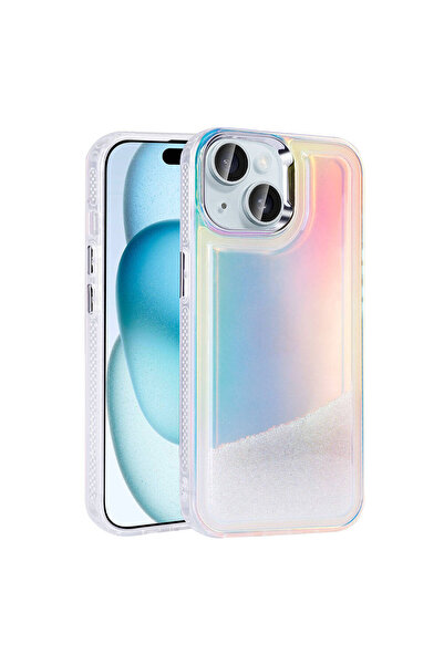 Kipgsm İphone 15 Uyumlu Kılıf Arkası Boncuk Tasarımı İçi Kumlu Hareket Eden K...