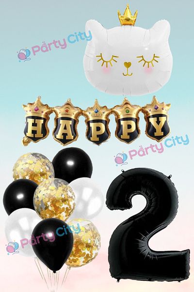 Party City Σετ μπαλονιών με θέμα το λευκό γάτο 2 ετών, σετ γιορτής γενεθλίων