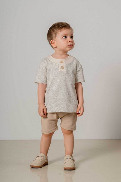 bombe Baby Kids Beige Cotton 2-Piece Shorts Set Trend Fashion Bottom Top Set