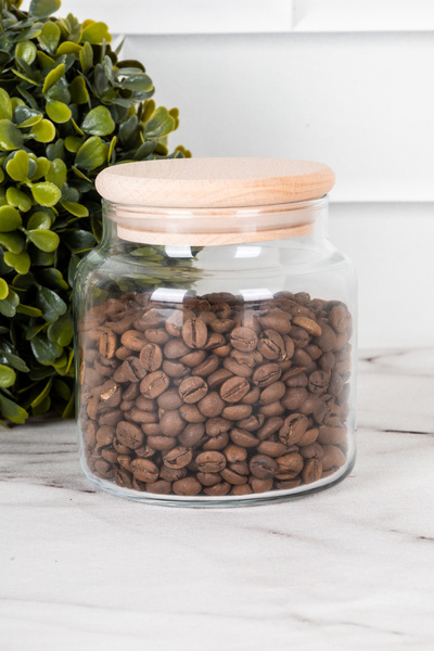 dnshome Cam Kavanoz Ahşap Vakum Kapaklı Cam Kavanoz Saklama Kabı 500 ml
