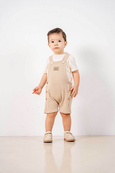 bombe Baby Kids Beige Cotton 2-Piece Romper Set Trend Fashion Bottom Top Set
