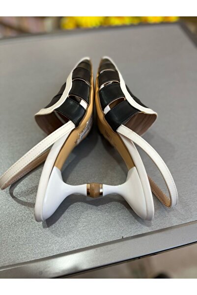 Park Moda Black and White Leather Slingback Heeled Shoes