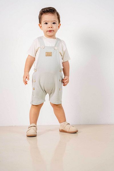 bombe Baby Kids Gray Cotton 2-Piece Romper Set Trend Fashion Bottom Top Set