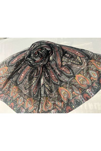 ALTUNTAŞ Women's Cotton Orange Black Gray Retro Etnic Shawl