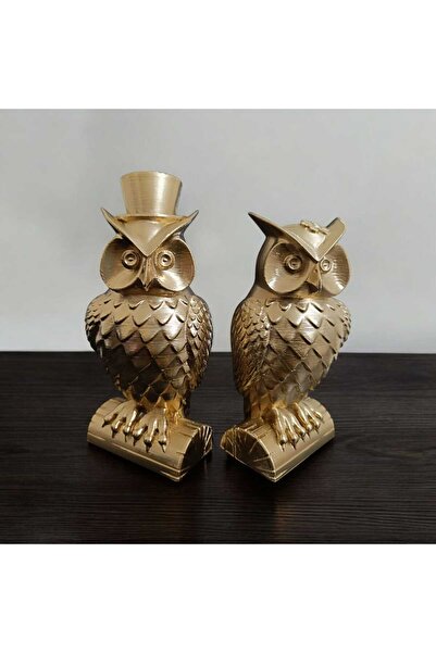 Hediyehanem Baykuş 2'li Eş Figür Biblo Dekor 15x8x6 cm - 13,5x7x6 cm