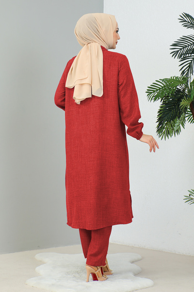 MODAQU Red Judge Collar Tunic-Pants Set