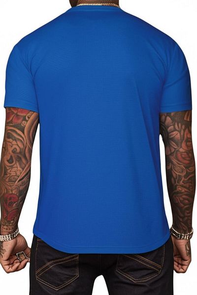 NO 601 Мъжка синя спортна тениска Slim Fit от дишаща мрежеста материя