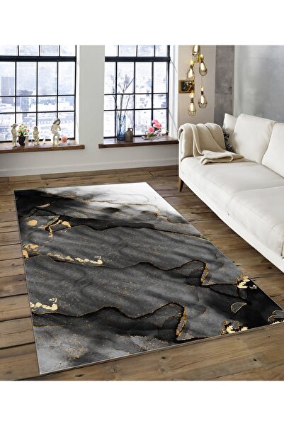 Dijidekor Shine M(191) Gold Fringeless Non-Slip Based Digital Printed Decorat...