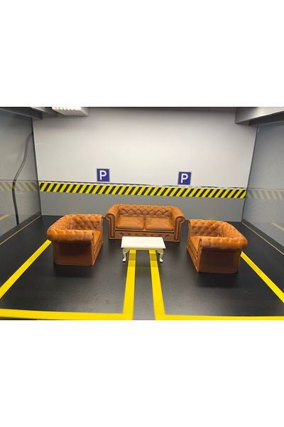 FMK HOBBY 1:18 Scale Chester Sofa Set Brown