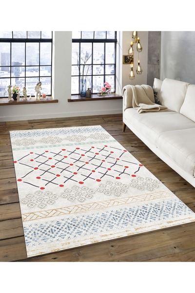 Dijidekor Shine M(121) White Fringeless Non-Slip Based Digital Printed Decora...